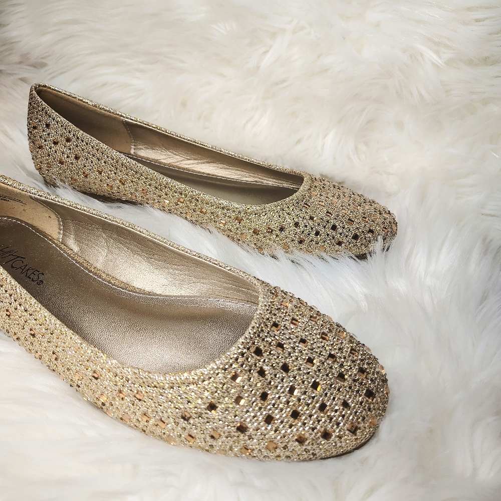 Hot Cakes Gold Jeweled Rhinestone Flats - Picture 5 of 10